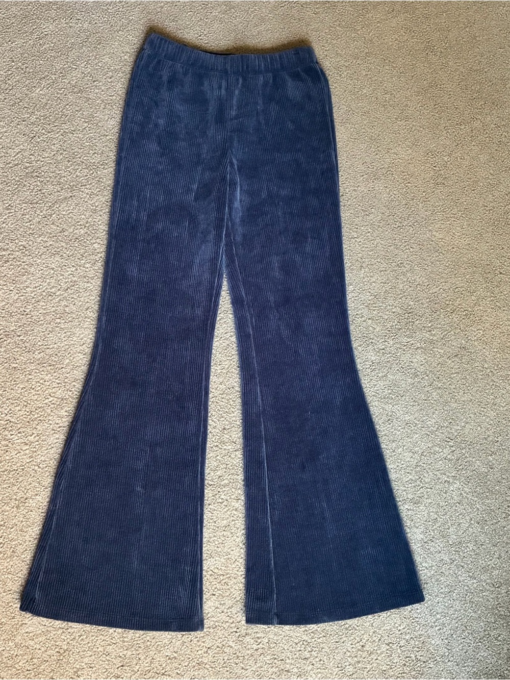 High Rise Ribbed Corded Velvet Flare Leggings Black Med 26x30 Stretchy Pants